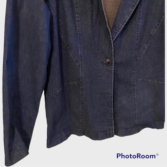 Jean Blazer Jacket Polyester Elastic Blue Demi size XL - Picture 5 of 10